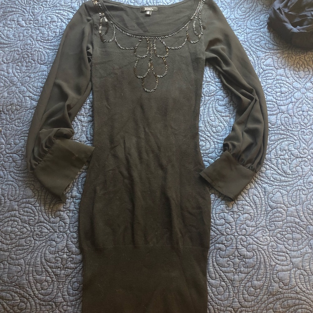 Beaded sweater bodycon dress long sleeve